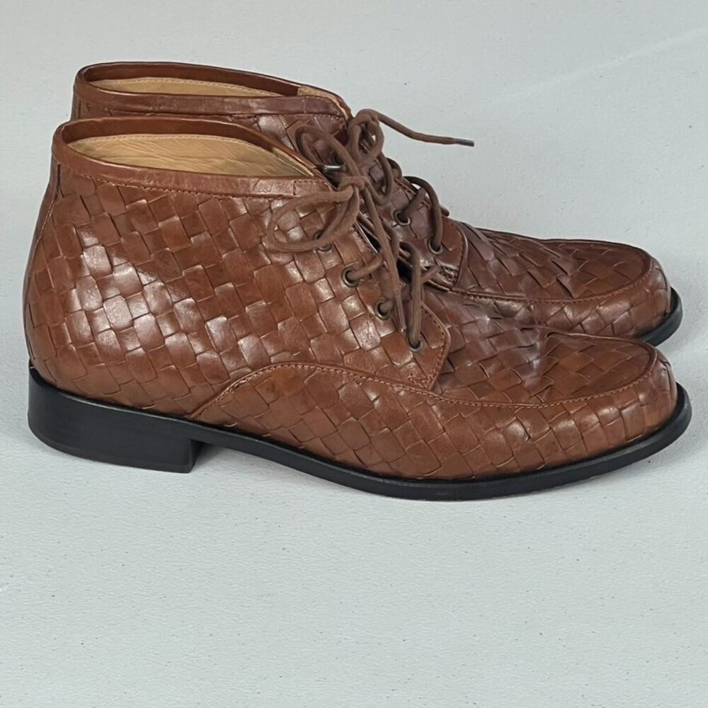 ORVIS Woven Basket Weave Brown Leather Lace up Ankle Boot Women's Size 6.5 B